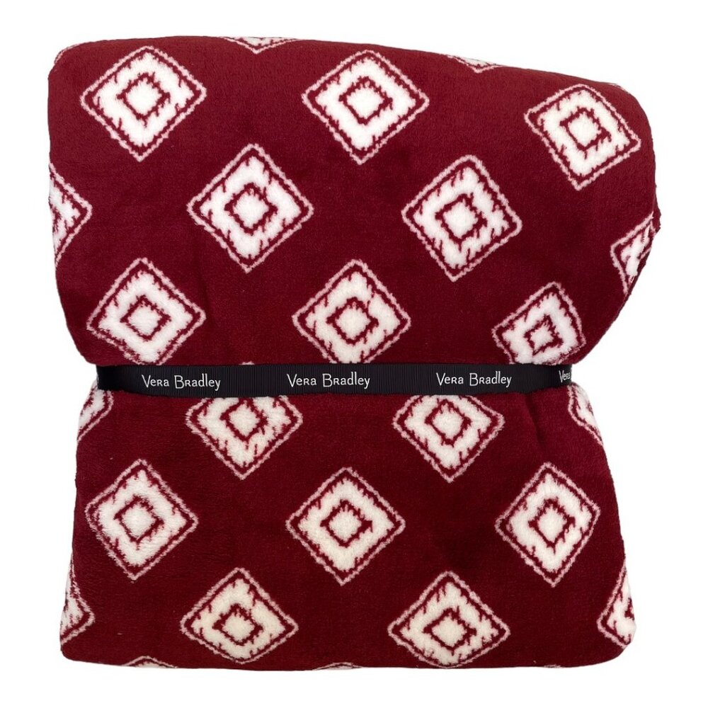 Vera Bradley Cardinal and White Geo Oversized XL Plush Throw Blanket - Picture 6 of 7